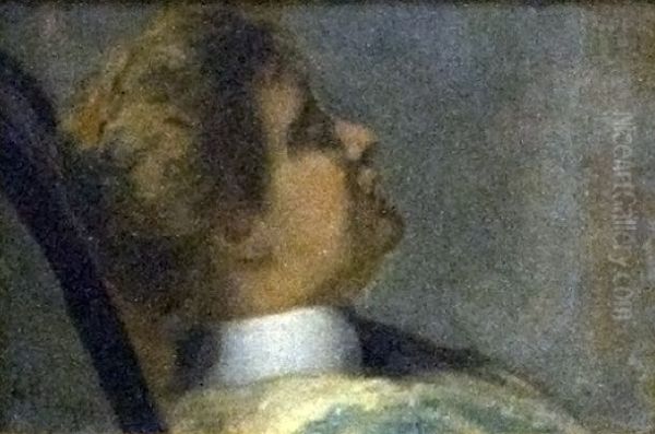 Portret_van_een onbekende dame in profiel Oil Painting by August Allebe