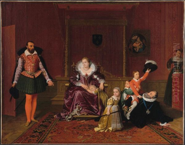 Henri IV jouant avec ses enfants au moment ou l'ambassadeur d'Espagne est admis en sa presence Oil Painting by Jean Auguste Dominique Ingres