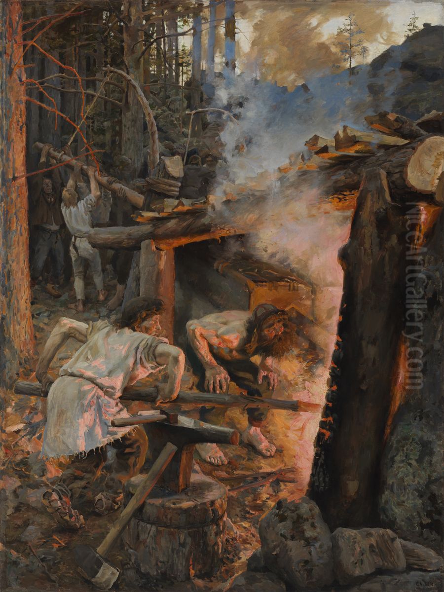 Sampo smides Oil Painting by Akseli Valdemar Gallen-Kallela