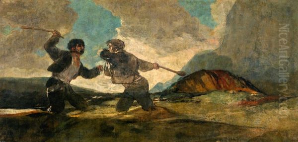 Fight with Cudgels Oil Painting by Francisco Goya