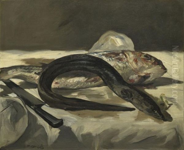 Nature morte, rouget et anguille Oil Painting by Edouard Manet