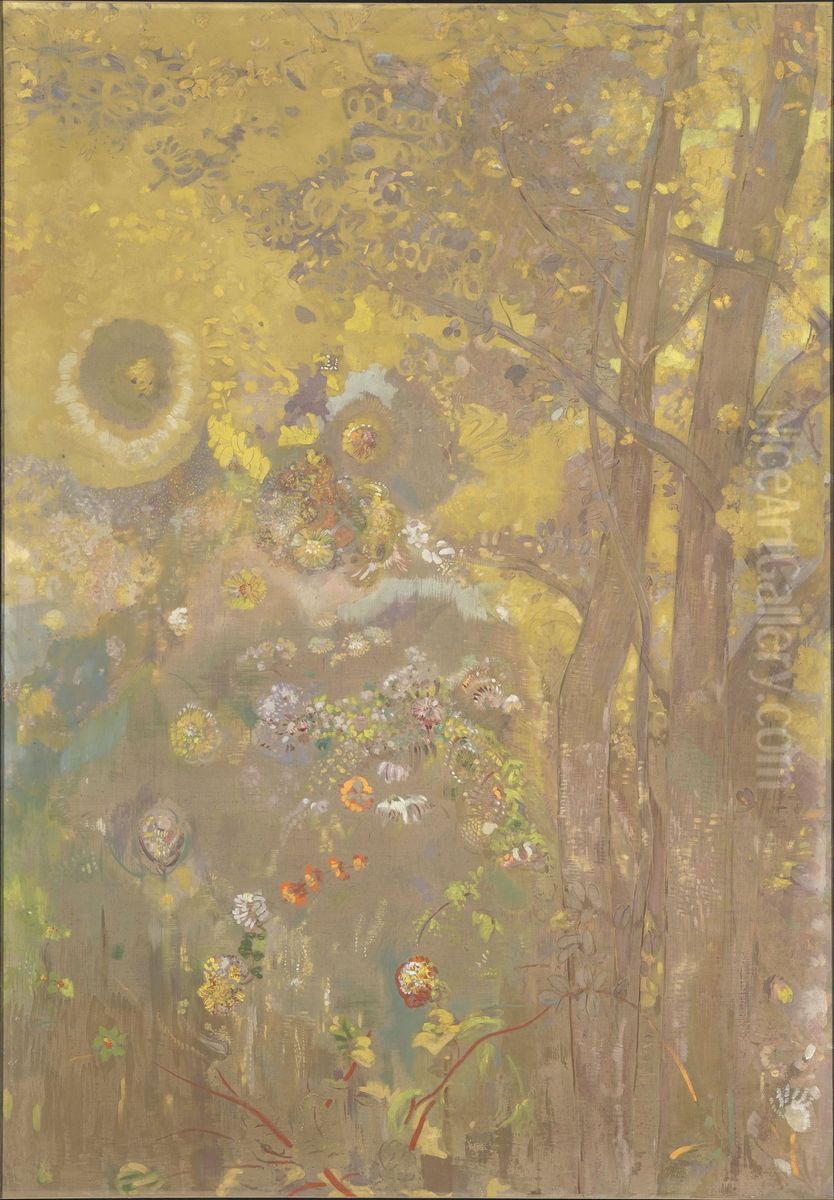 Arbres sur un fond jaune Oil Painting by Odilon Redon