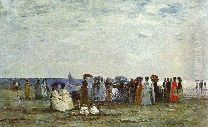 Baigneurs sur la plage de Trouville Oil Painting by Eugene Louis Boudin