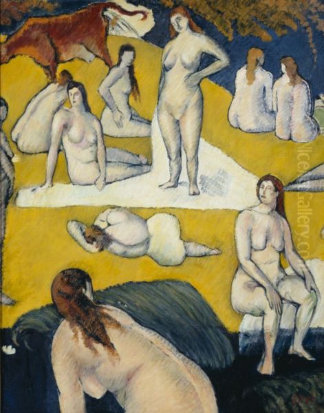Bathers with Red Cow Oil Painting by Emile Bernard