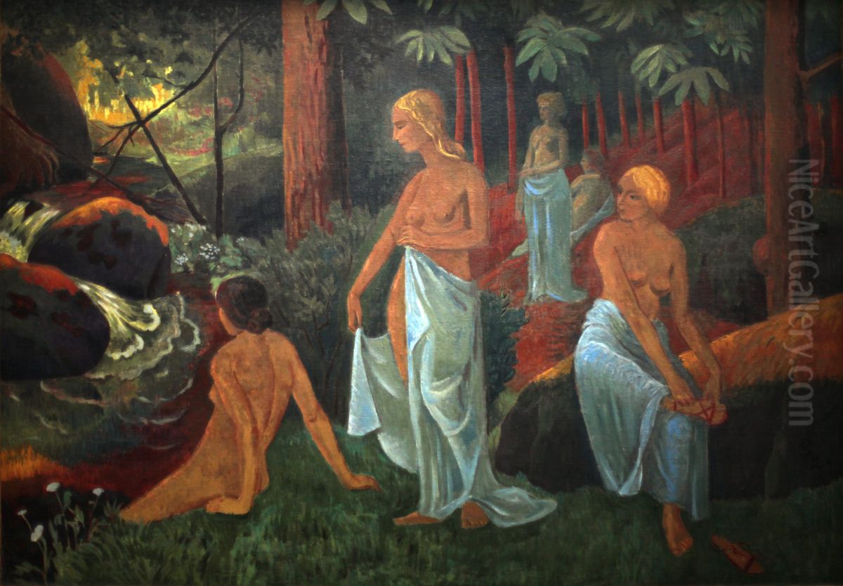 Women bathing with white veils Oil Painting by Paul Serusier