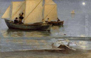 Men of Skagen setting out for night fishing. Late summer evening.