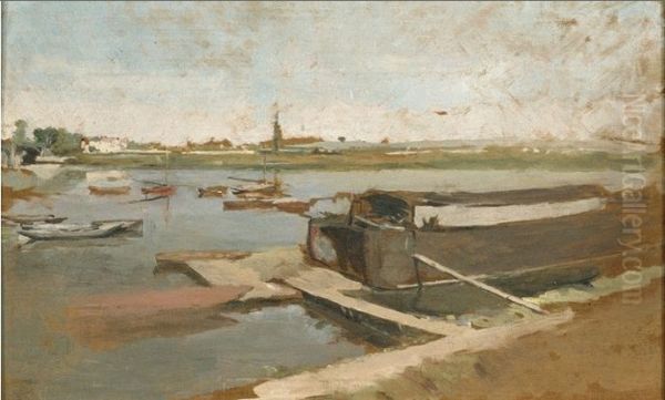 Bords de la Seine a Poissy Oil Painting by Jean-Louis-Ernest Meissonier