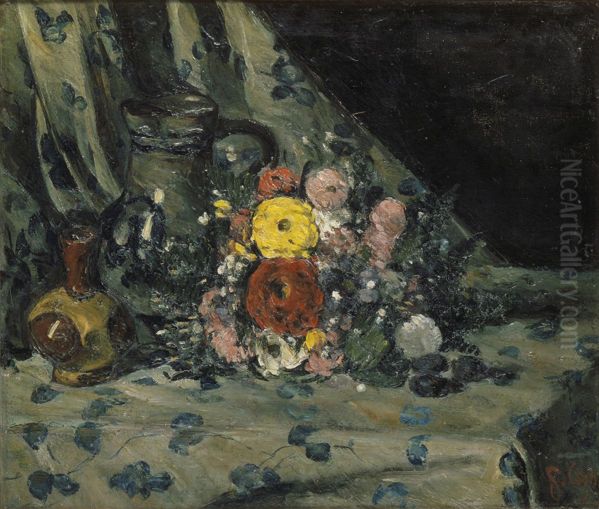 Bouquet au dahlia jaune Oil Painting by Paul Cezanne