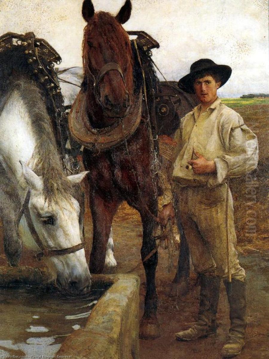 Horses at the watering trough Oil Painting by Pascal Dagnan-Bouveret