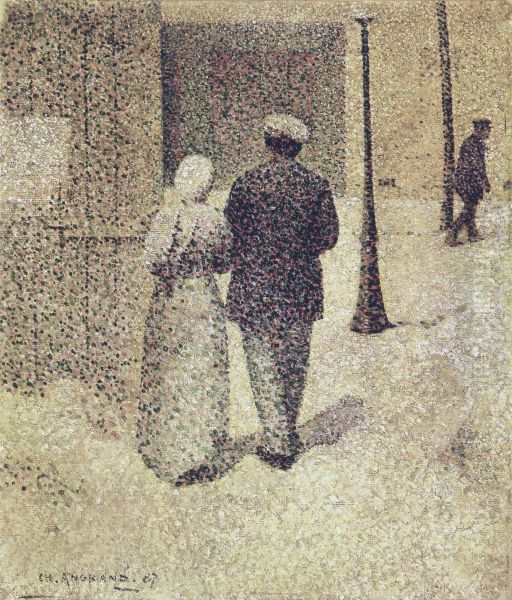 Home i dona pel carrer Oil Painting by Charles Angrand