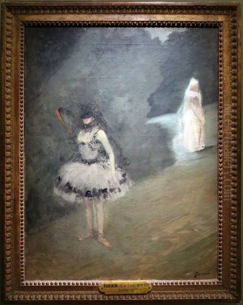 Danseuse debout derriere un portant de coulisse Oil Painting by Jean-Louis Forain