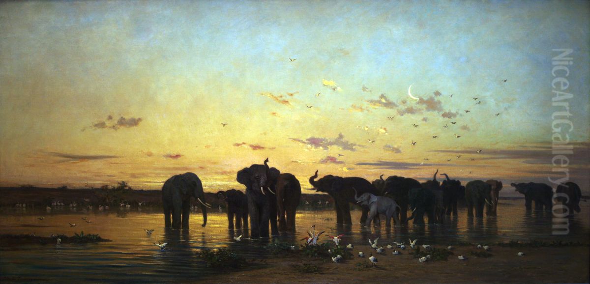 Elephants d'Afrique Oil Painting by Charles de Tournemine