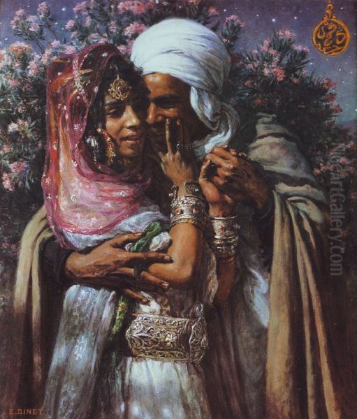 Abdel Ghourem et Nour el Ain (Esclave d'amour et Lumiere des yeux) Oil Painting by Nasreddine Dinet