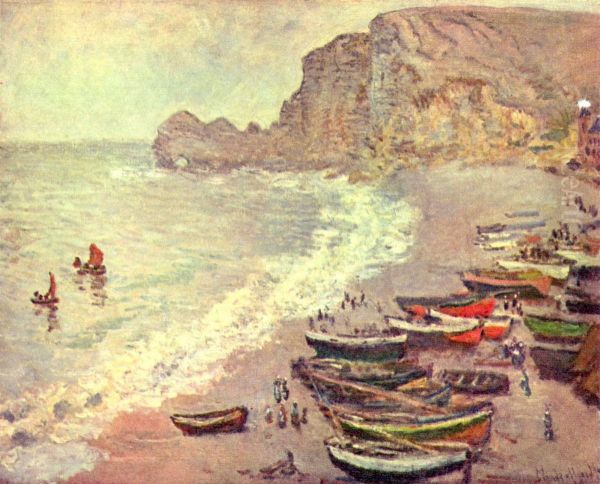 Etretat, der Strand und La Porte d'Amont Oil Painting by Claude Monet