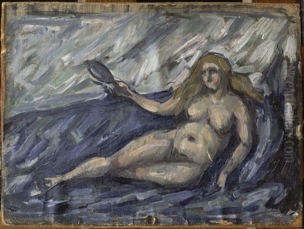 Femme au miroir Oil Painting by Paul Cezanne