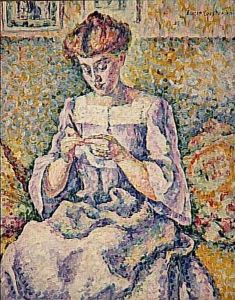 Femme faisant du crochet