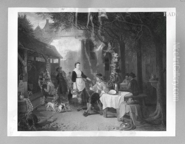 Scene in front of an inn. Oil Painting by Adriaan De Braekeleer