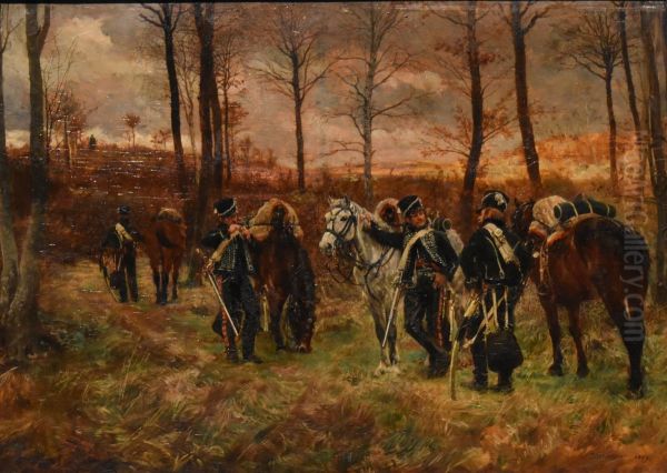 Petit poste de Grand'Garde, 8e Hussards en 1803 Oil Painting by Jean-Louis-Ernest Meissonier
