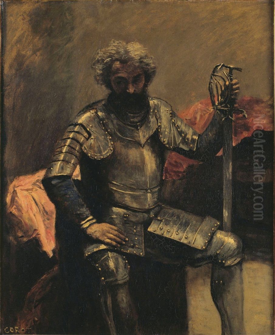 L'Homme d'armes assis Oil Painting by Jean-Baptiste Camille Corot