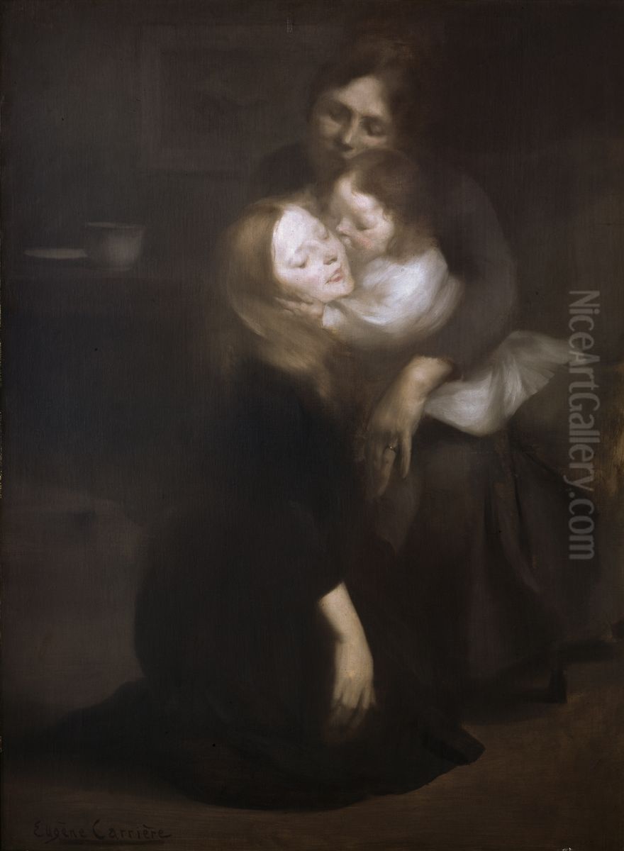 Intimite Oil Painting by Eugene Carriere