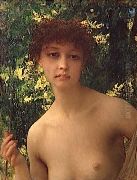 Young huntress in bust Oil Painting by Ernest Hebert