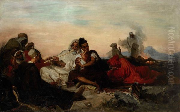 Joueurs de flute au bivouac Oil Painting by Gustave Achille Guillaumet