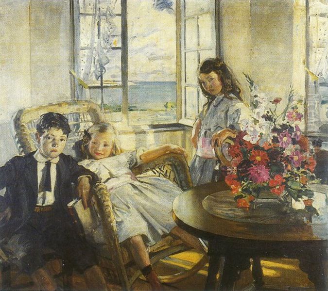 Jour d'ete, portrait de mes enfants Oil Painting by Lucien Simon