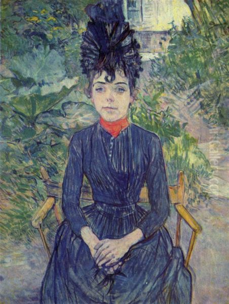 Justina Dieuhlova v zahrade otce Foresta Oil Painting by Henri De Toulouse-Lautrec