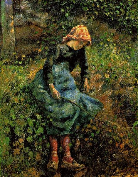 Bauernmadchen mit einem Stock Oil Painting by Camille Pissarro