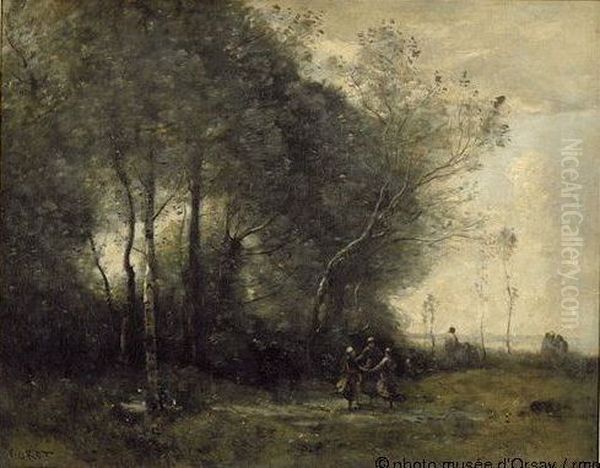 La Danse des bergeres. Souvenir d'Arleux Oil Painting by Jean-Baptiste Camille Corot