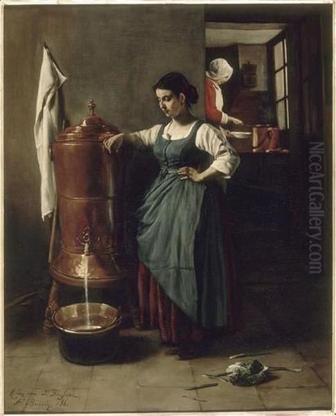 The copper fountain; Kitchen Interior Oil Painting by Francois Bonvin