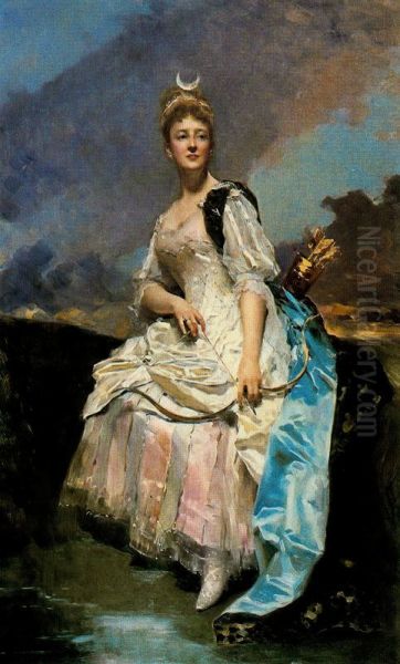 La marquesa d'Hervey Saint-Denys com a Diana Oil Painting by Raimundo de Madrazo y Garreta