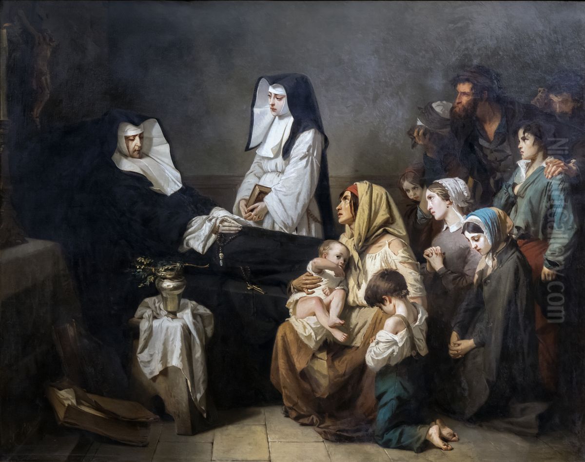 The death of a sister of charityFrancais:La mort d'une soeur de chariteItaliano:La morte di una sorella della carita Oil Painting by Isidore Pils
