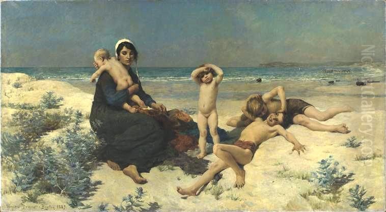 La plage Oil Painting by Virginie Demont-Breton