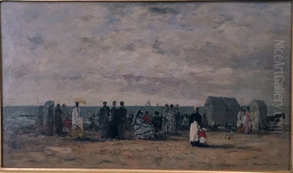 Beach at Trouville Oil Painting by Eugene Louis Boudin