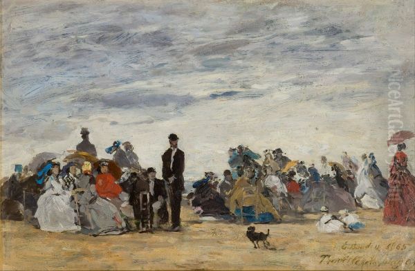 La plage de Trouville Oil Painting by Eugene Louis Boudin