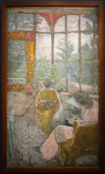 la veranda di cadigou a loctudy, marcelle aron e marthe mellot Oil Painting by Edouard Vuillard