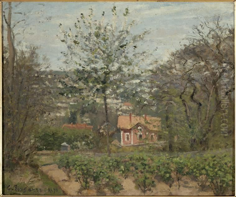 The Pink Chalet, Hamlet of Caeur-Volant, Louveciennes Oil Painting by Camille Pissarro