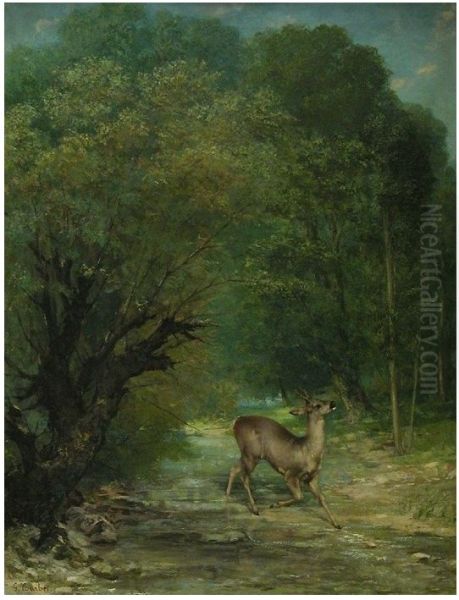 Le Chevreuil chasse aux ecoutes, printemps Oil Painting by Gustave Courbet