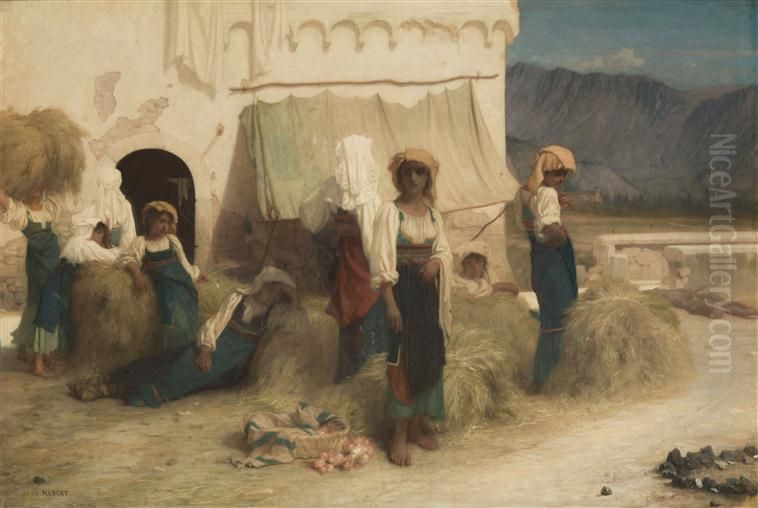 The hay harvesters of San Germano Oil Painting by Ernest Hebert