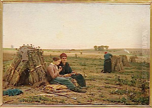 Lunch break of the carnation pickers Oil Painting by Desire Francois Laugee