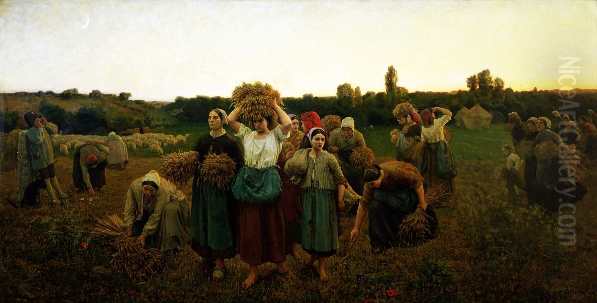 Calling in the Gleaners Oil Painting by Jules Breton