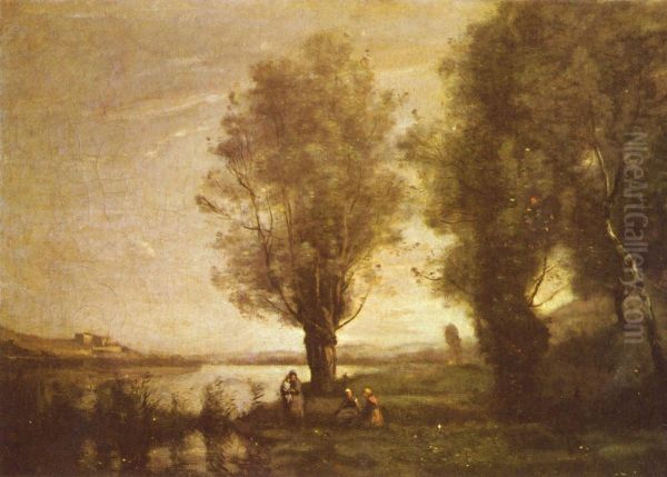 Le repos sous les saules Oil Painting by Jean-Baptiste Camille Corot