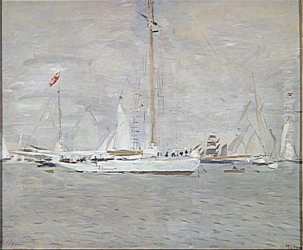 The Yacht Nereus in Roads Cowes Oil Painting by Paul Cesar Helleu