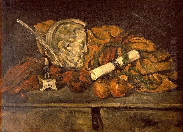 Nature morte au medaillon de Philippe Solari (Still life with a medaillon of Solari) Oil Painting by Paul Cezanne