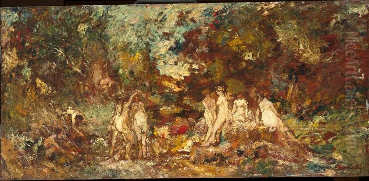 Les Baigneuses Oil Painting by Adolphe Joseph Thomas Monticelli