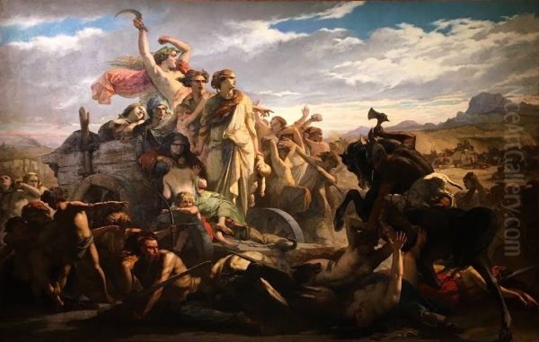 Les Femmes Gauloises Oil Painting by Auguste-Barthelemy Glaize