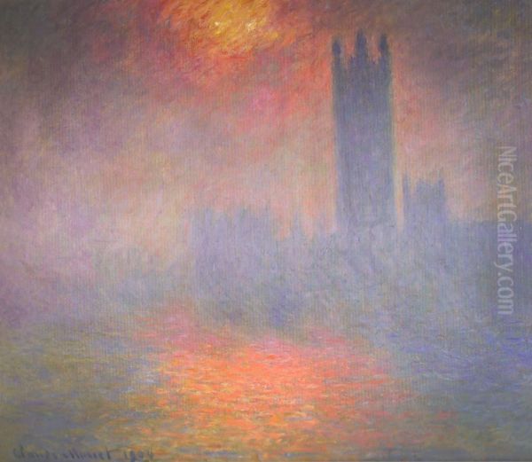 London, Houses of Parliament. The Sun Shining through the Fog Oil Painting by Claude Monet