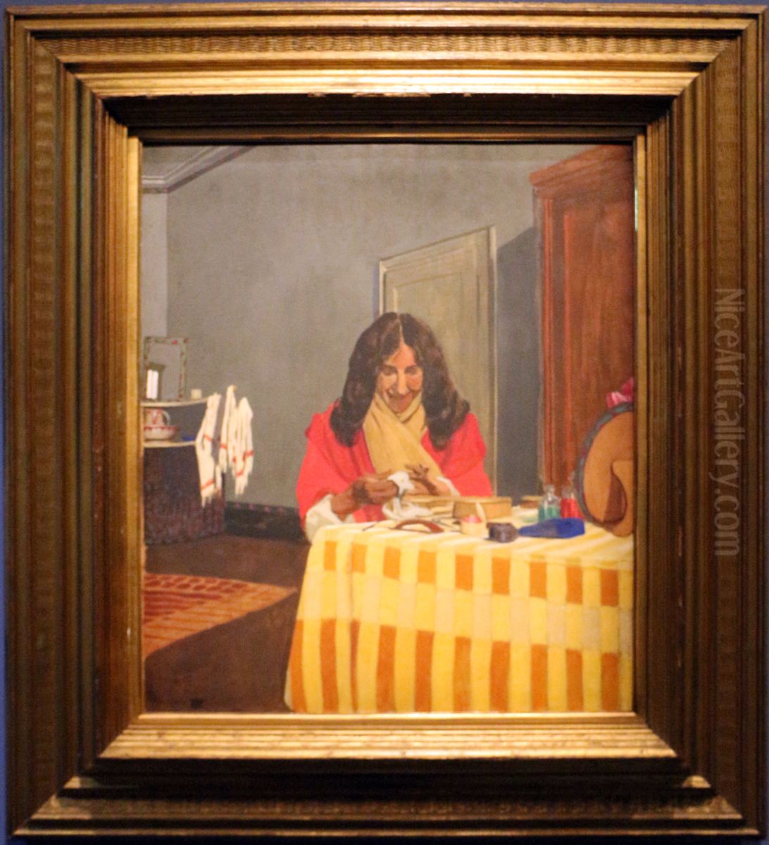 Gabrielle Vallotton doing nails Oil Painting by Felix Vallotton