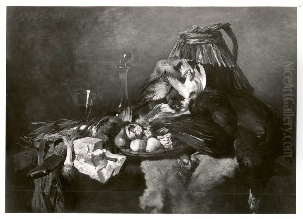 Grosses Jagdstillleben mit Kase und Fruchten Oil Painting by Albert Hertel